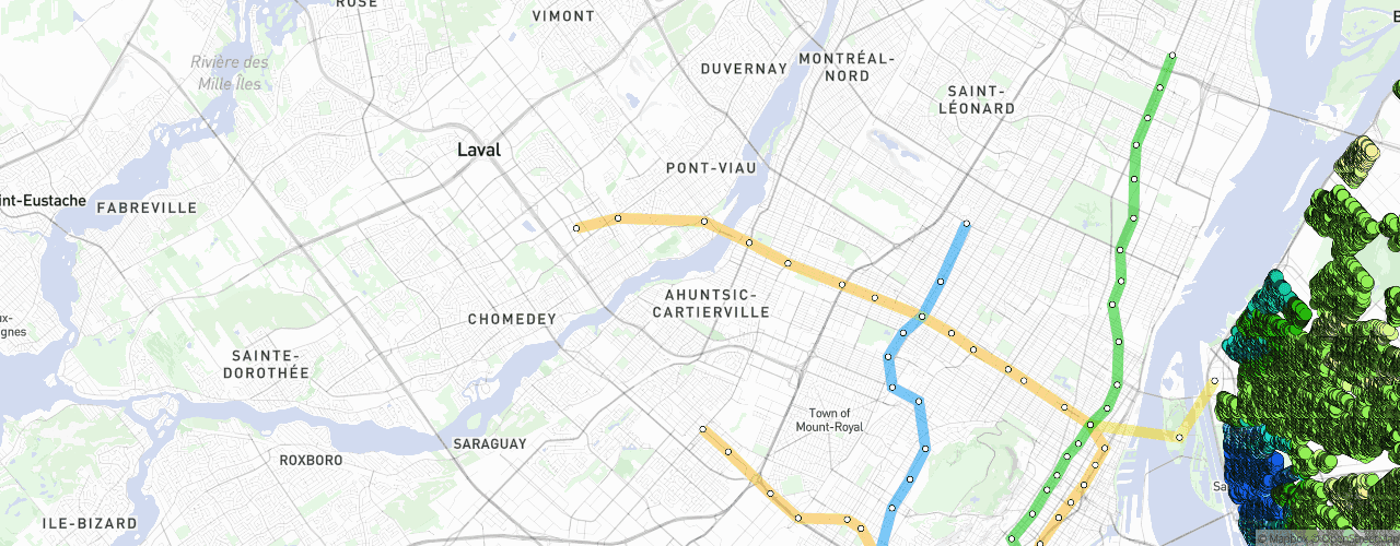 Une carte statique de la ville de montréal et des alentours